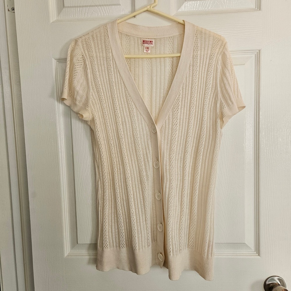 VTG Y2K Mossimo Supply Co. Lace Cardigan Top Button Front Short Sleeve Cream XL
